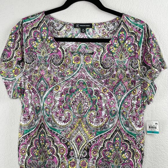 INC International Concepts Multi Opulent Paisley Ruched Tunic Top Plus 0X NWT - Picture 6 of 16